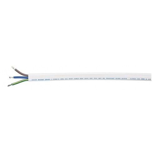 Üçlü Marin AC Yassı Elektrik Kablosu – Mavi/Kahverengi/Yeşil-Sarı Kodlu, Beyaz Kılıflı, 3x5 mm²